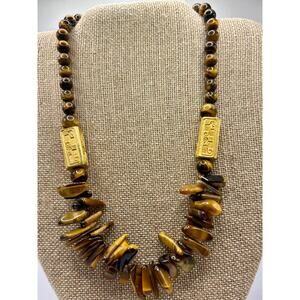 Tiger Eye Chunky Necklace 22KT Plated Spacers